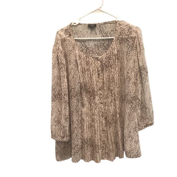 Talbots Womens Sheer Pleated Shirt Plus Size 20W 20 Snake Print Office Top Work - Picture 7 of 7